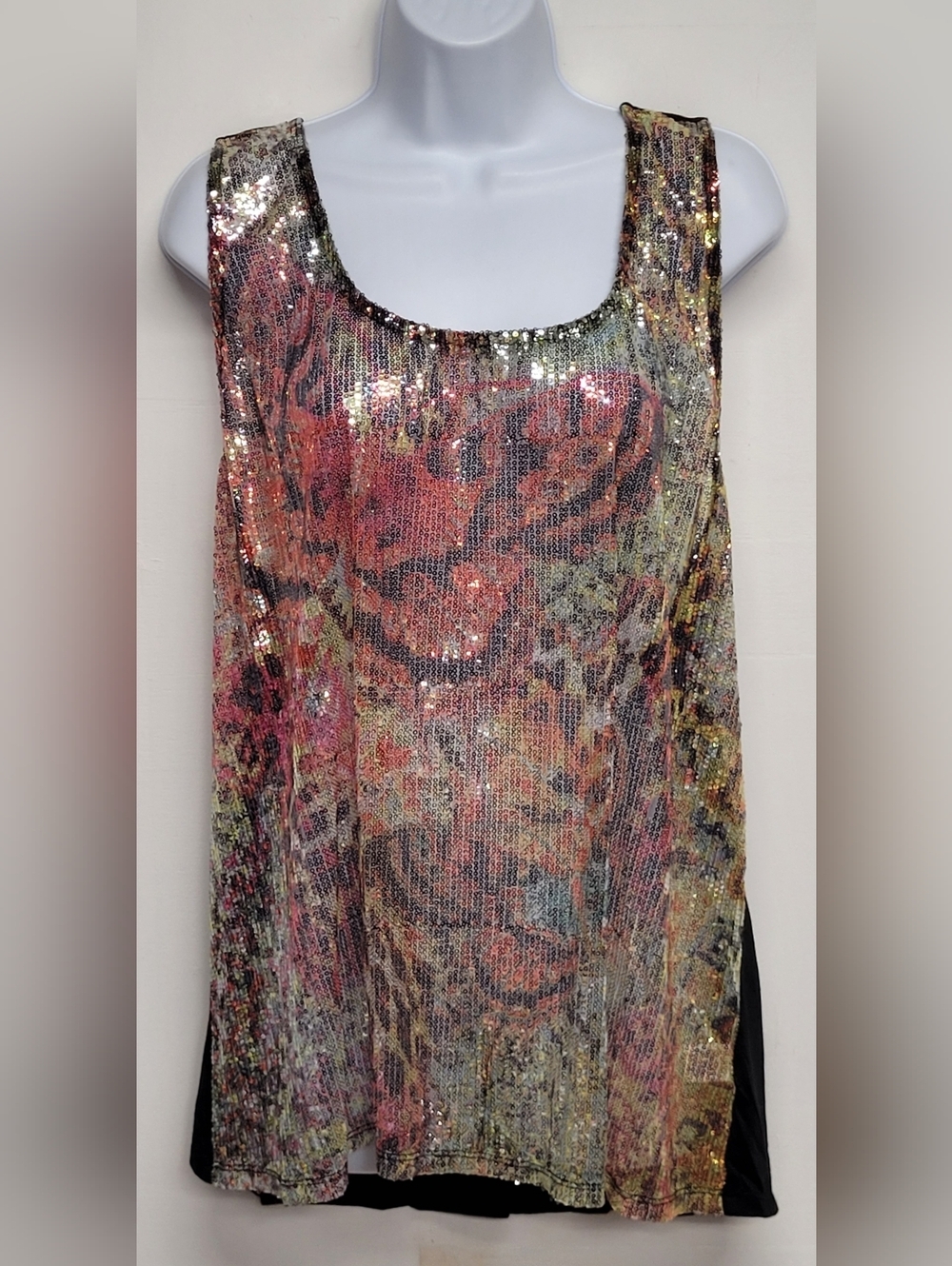 Almost Famous 3X Tank Top Vintage Sheer Metallic Sequins Racerback Stretch